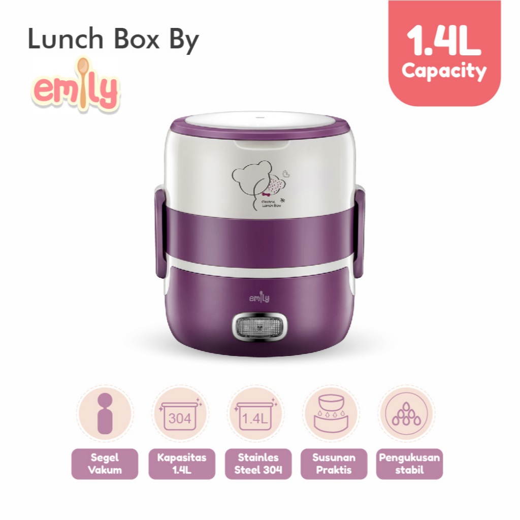EMILY Electric Cooker Box 1.4L | Kotak Bekal | Penanak Nasi | Pemanas Makanan | Kukusan Serbaguna