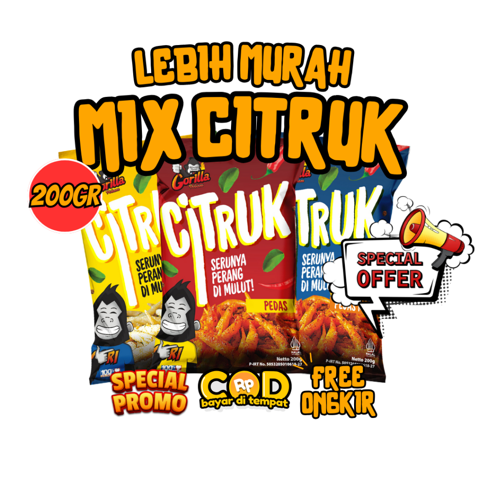 

SNACK VIRAL - CITRUK 200G MIX 3 RASA CEMILAN PEDAS KHAS GARUT PAKET HEMAT