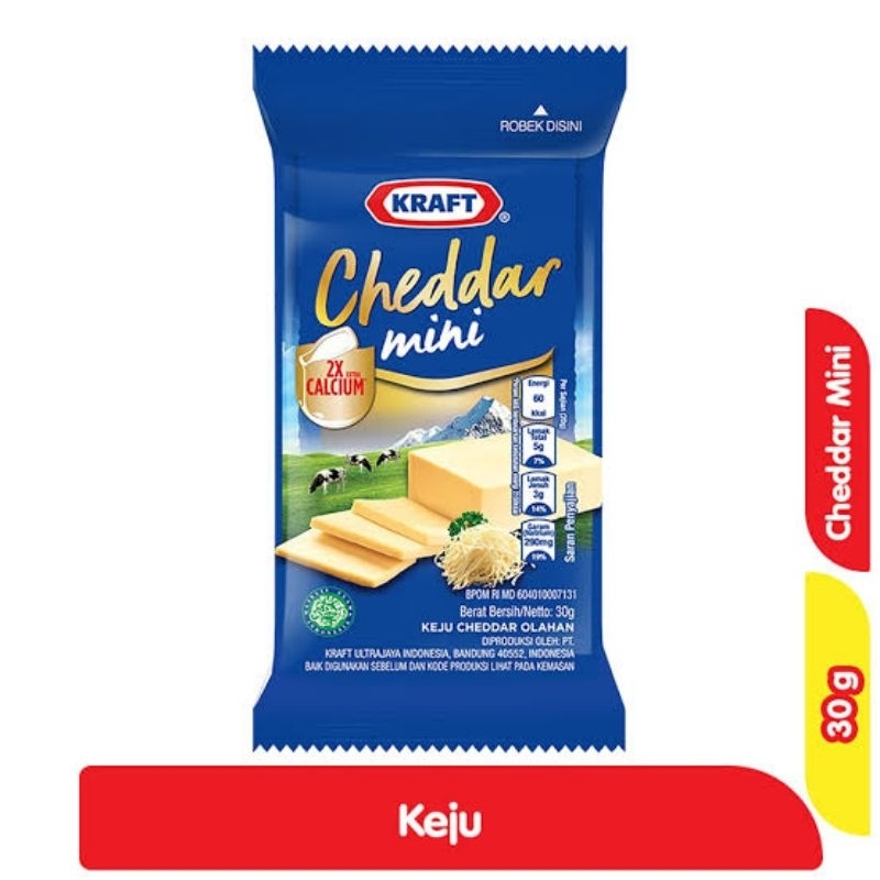 

Keju Kraft Cheddar Mini 30gr 1 pack isi 10pc exp Juli 2025