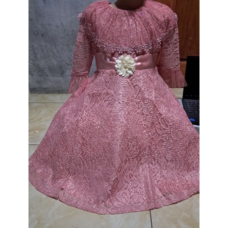 GAUN PESTA ANAK BROKAT MODEL KERAH LENGAN PANJANG/BAJU ULANG TAHUN/BAJU PENGANTIN