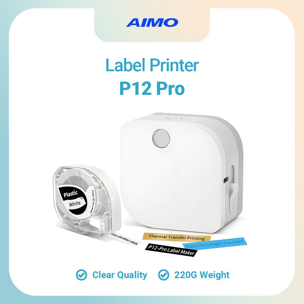 

AIMO P12 PRO Pencetak Label Tape Barcode Printer Bluetooth Inkless Portable Thermal Printer Label Tanpa Tinta 12 mm