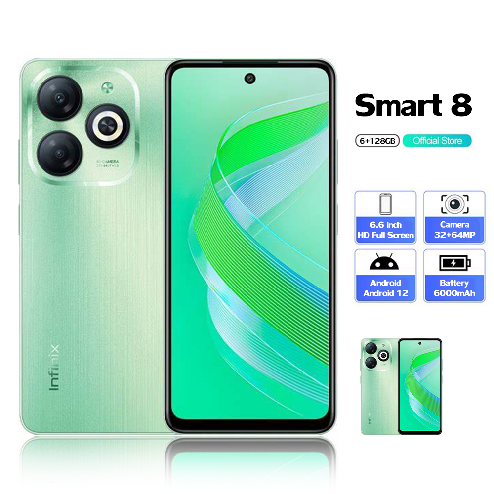 Hp murah Infinix Smart 8 terbaru 2024 asli ori  layar 6.6inch RAM 6+128GB hpmurah 32+64MP FHD Camera