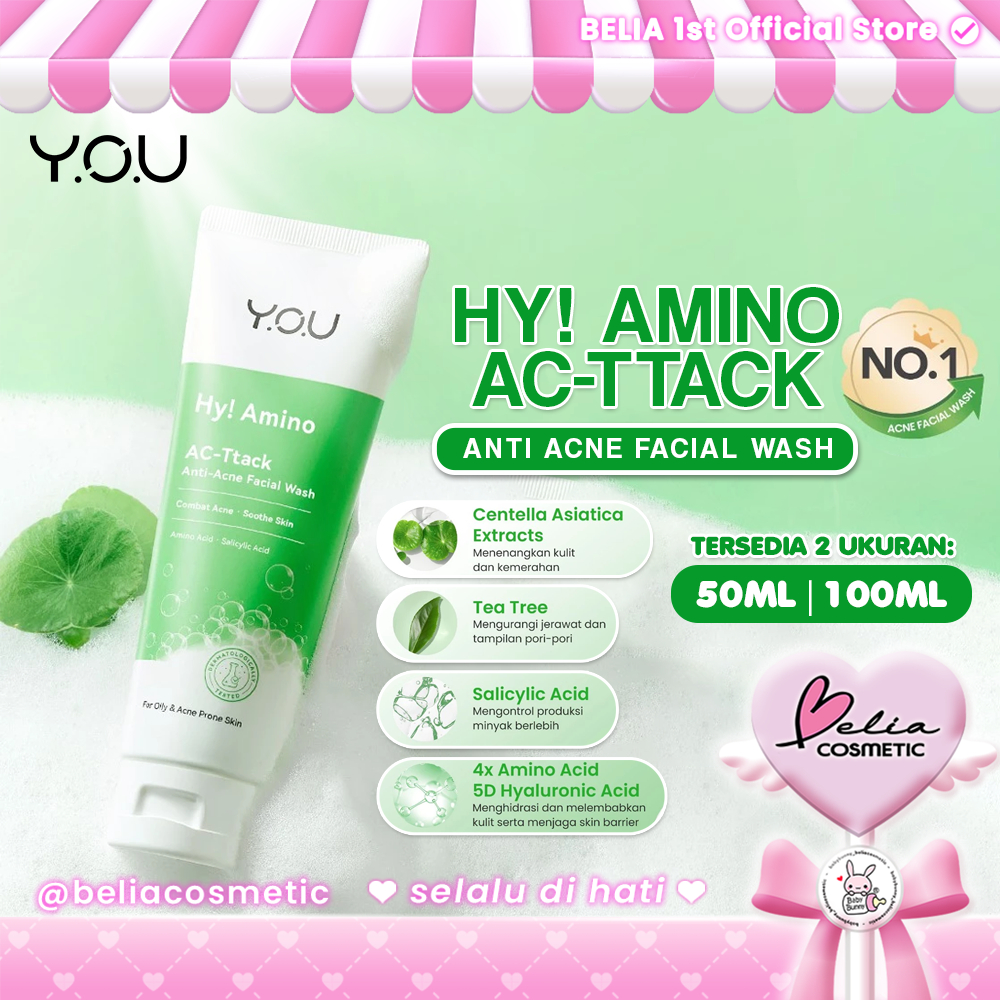 [ BELIA ] YOU Hy! Amino AC-Ttack Anti-Acne Facial Wash Jerawat Kulit Berminyak 100g | 50g