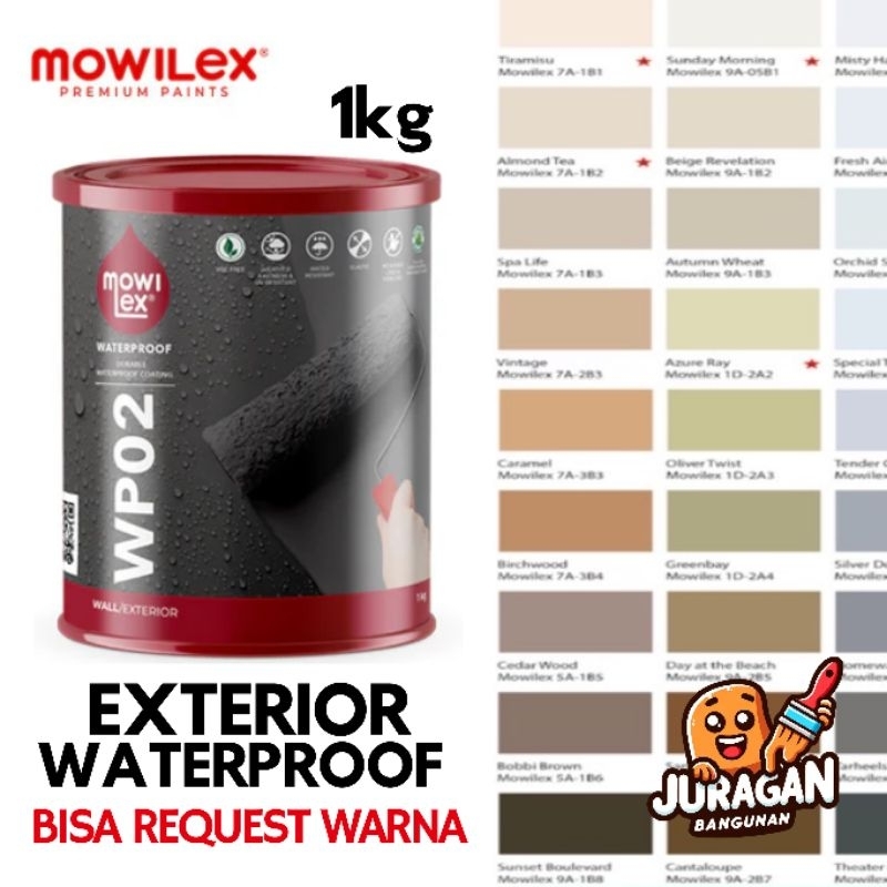 MOWILEX WP02 Exterior Waterproof Paint 1kg | Bisa Request Warna | Cat Tembok Luar | Banyak Pilihan W