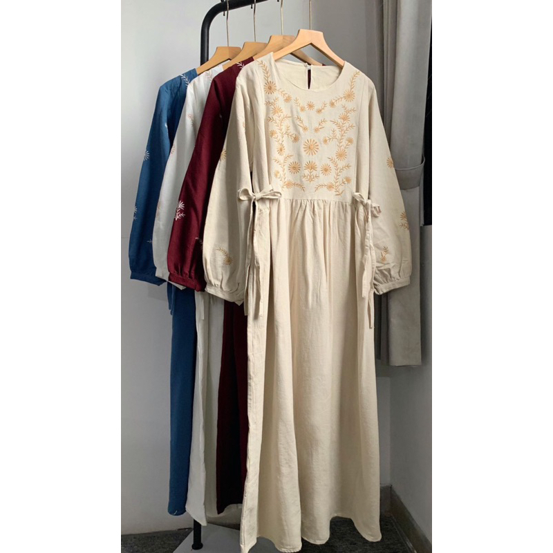 Zifana Dress|Dress Bordir|Gamis Linen Bordir Premium