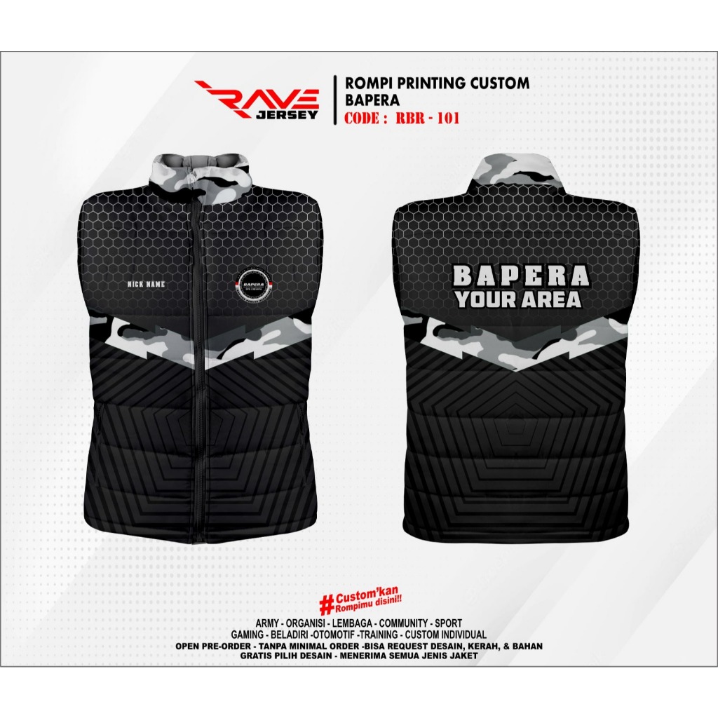 ROMPI PUFFER/DACRON/GELEMBUNG BAPERA PRINTING CUSTOM (DESAIN SUKA SUKA)
