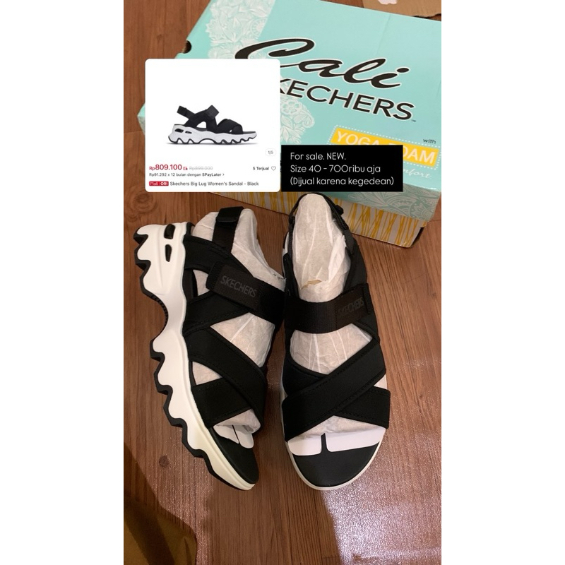 Preloved Skechers Big Lug uk.40 Sepatu Sandal Hitam Putih