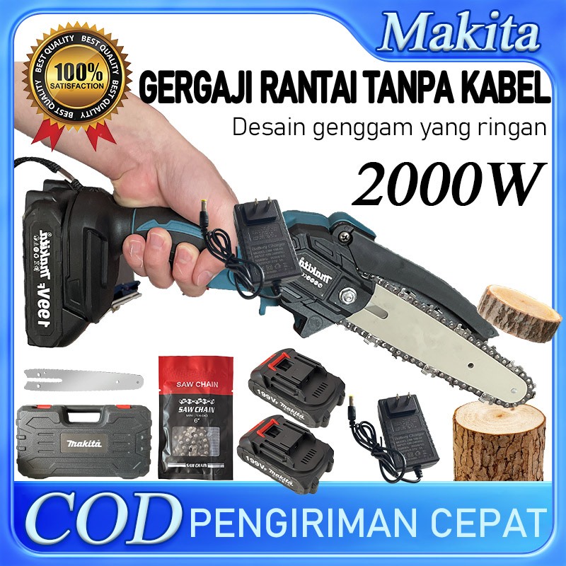 MAKITA Chainsaw Gergaji Cordless Mesin Lithium Gergaji Rantai Elektrik Portable Genggam Lithium Gerg