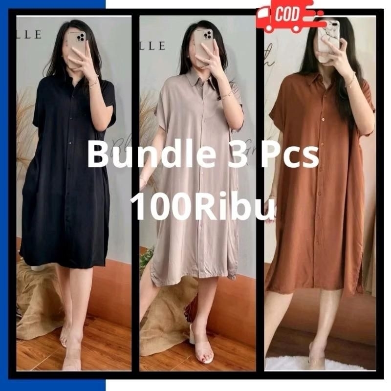 [BISA COD] PROMO USAHA PAKET HEMAT BELI 3 DRESS LULA VIRAL FULL KANCING DEPAN BUSUI