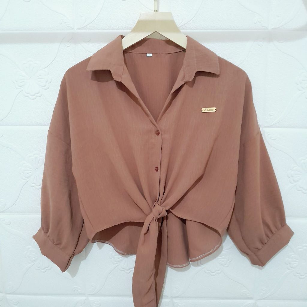 Kemeja Wnita Crincle Crop Style Tali Terbaru