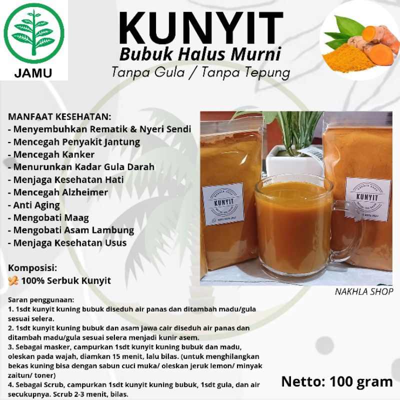 

Jamu KUNYIT (Janar Kuning) Bubuk Halus Murni 100% Tanpa Gula / Tanpa Tepung | Herbal Probiotik