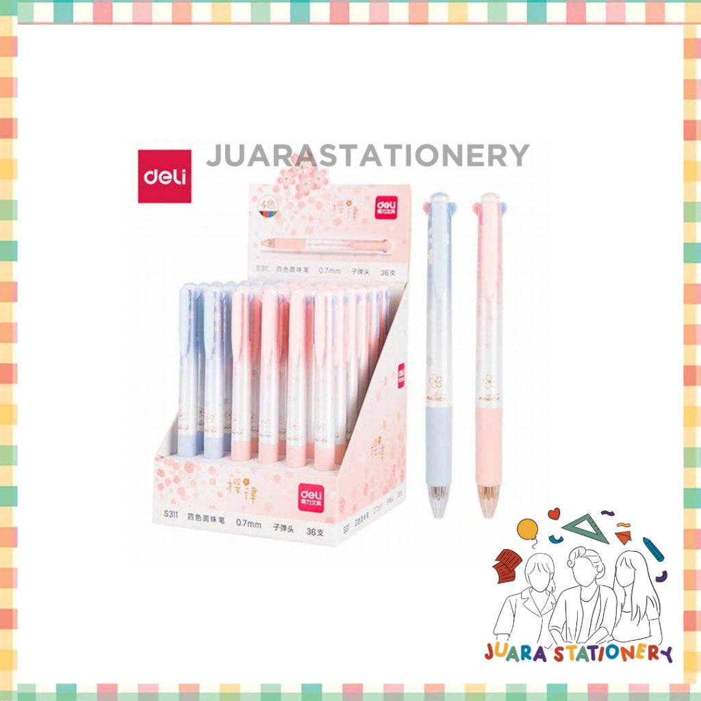 

Pulpen 3 warna Pink Merah Hijau Ungu Hitam Sakura Series Deli S311 (925) / Bolpen 4 warna / Bolpoin 4 warna / Pena