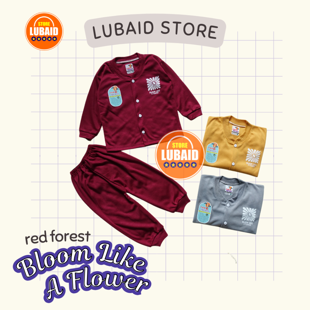 [SPY-RF143] LUBAID STORE, Setelan Baju Bayi 3 - 18 Bulan, RED FOREST Bloom Like A Flower, Kancing De
