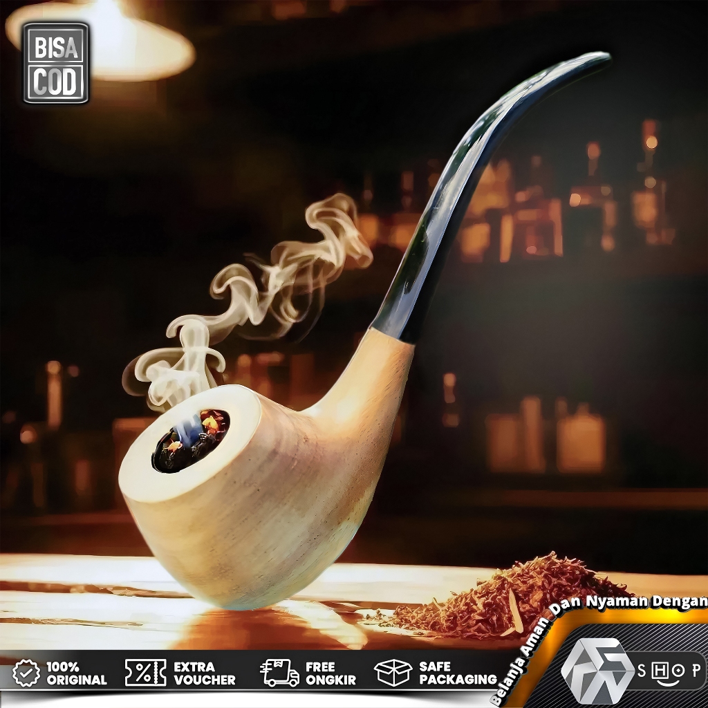 Pipa Cangklong Handmade dari Kayu Lamtoro dan Tanduk Asli untuk Tem bakau