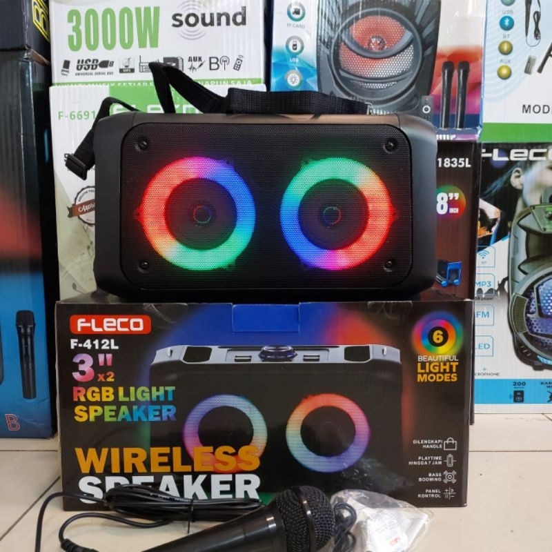 Speaker fleco F-412L dual speaker bluetoot bass jernih basnya sangat mantap + 1mic kabel speaker nga