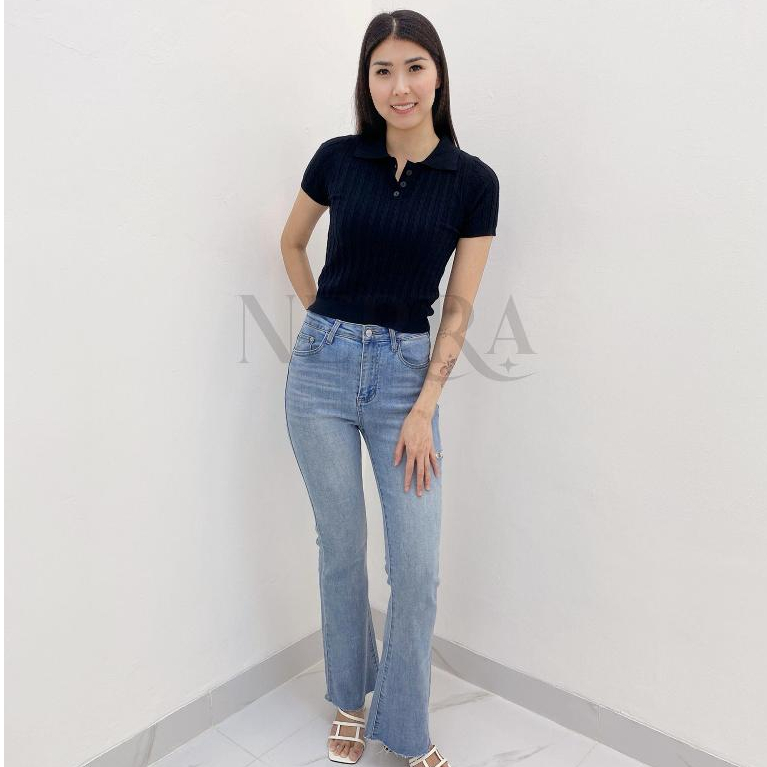 Baju Polo Rajut Wanita BKK Atasan Rajut Kerah Polo