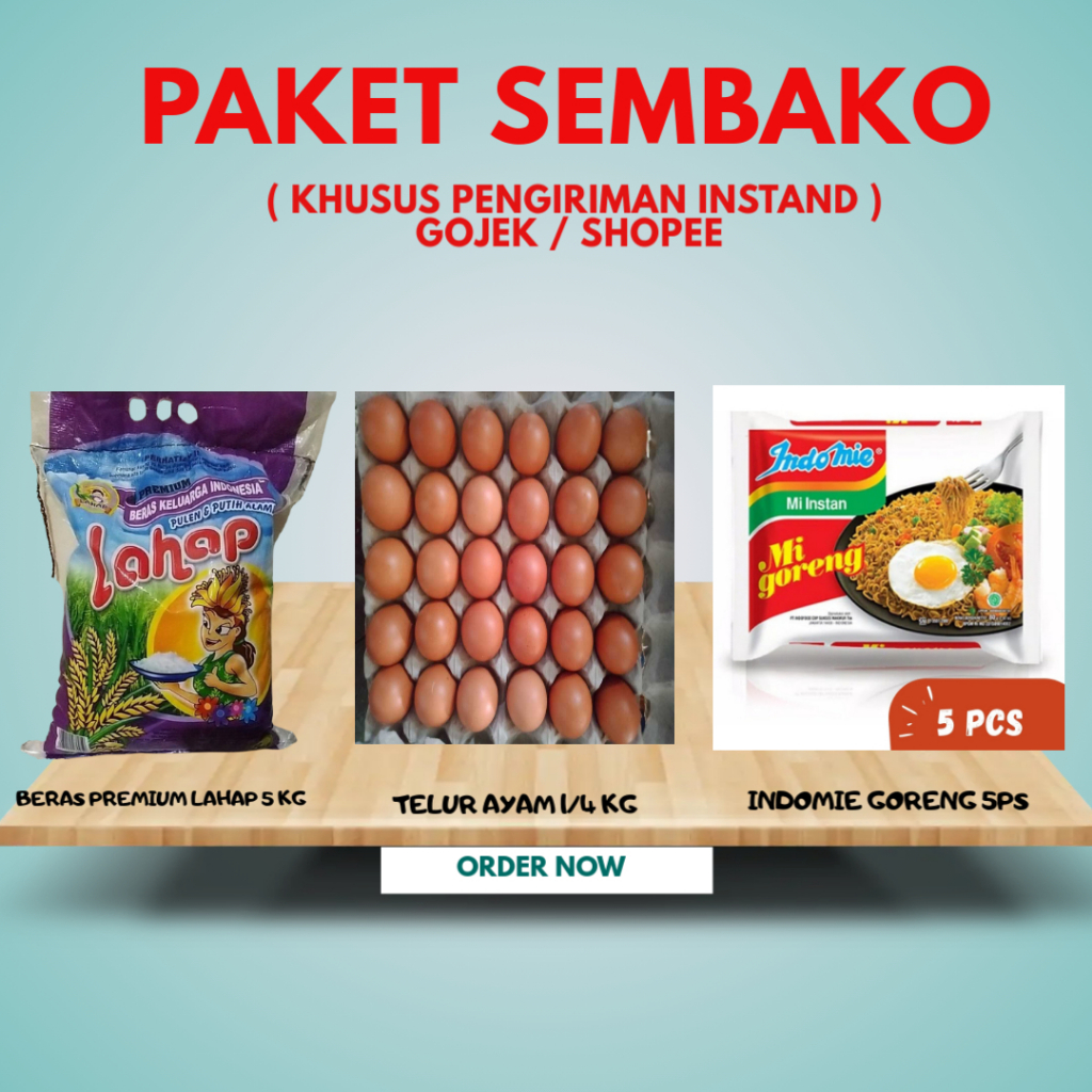 

PAKET SEMBAKO MURAH ( BERAS 5KG , TELUR 1/4 KG , INDOMIE GORENG 5PCS ( JAWA TIMUR )