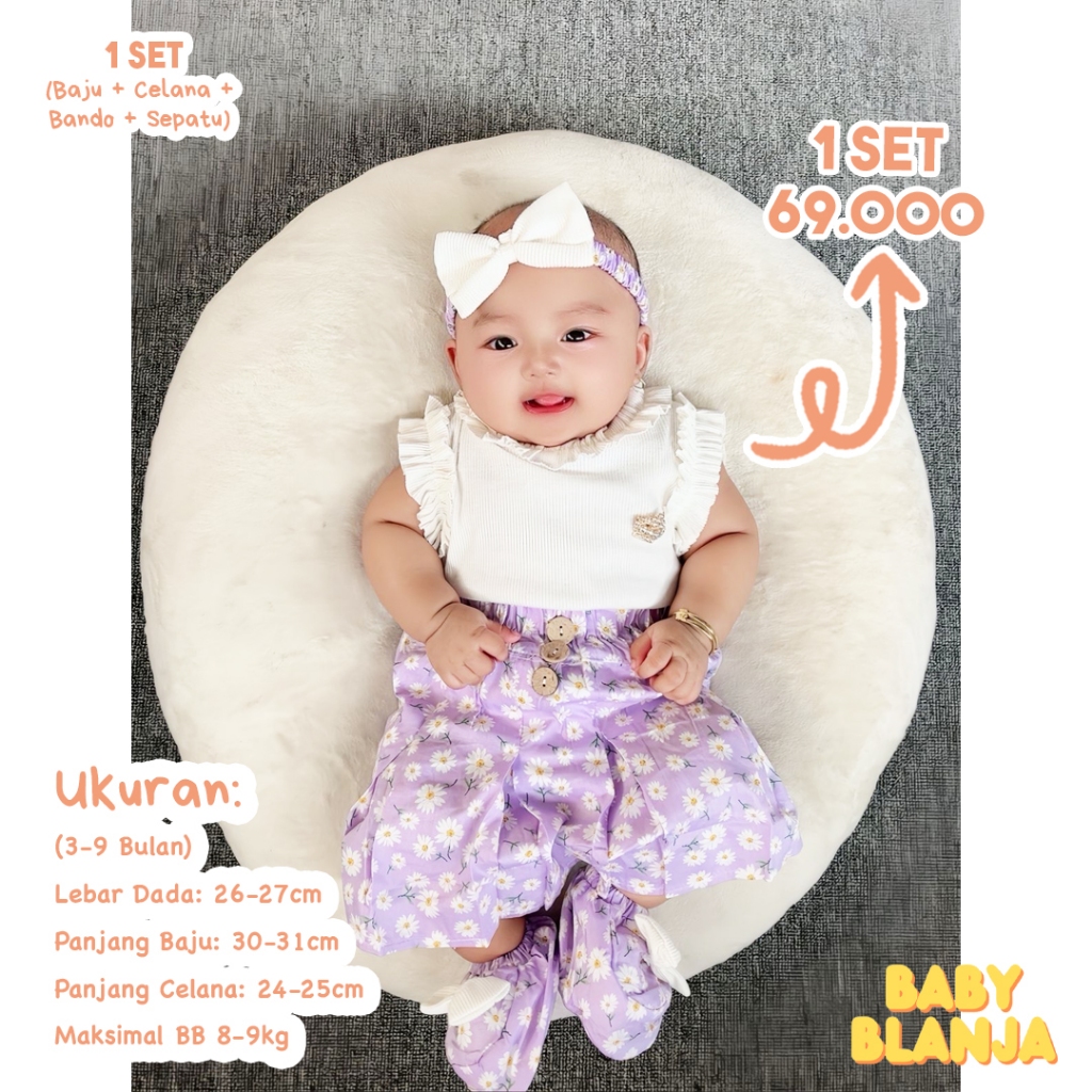 Baju Bayi Perempuan Vania Set Katun Jepang Aman FBAdw