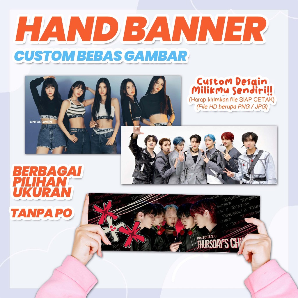 CETAK Handbanner Slogan Idola kpop Hand Banner BEBAS GAMBAR