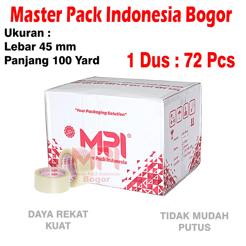 

ATK9 1 DUS /72 PCS - Lakban Bening MPI 45 MM x 100 YARD Bc / Lakban Packing - Master Pack Indonesia