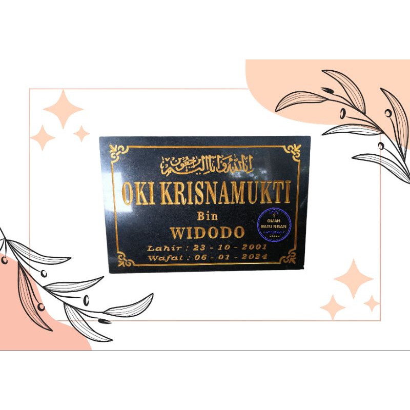 Batu Nisan nama lempengan 20x30 marmer tebal 2cm