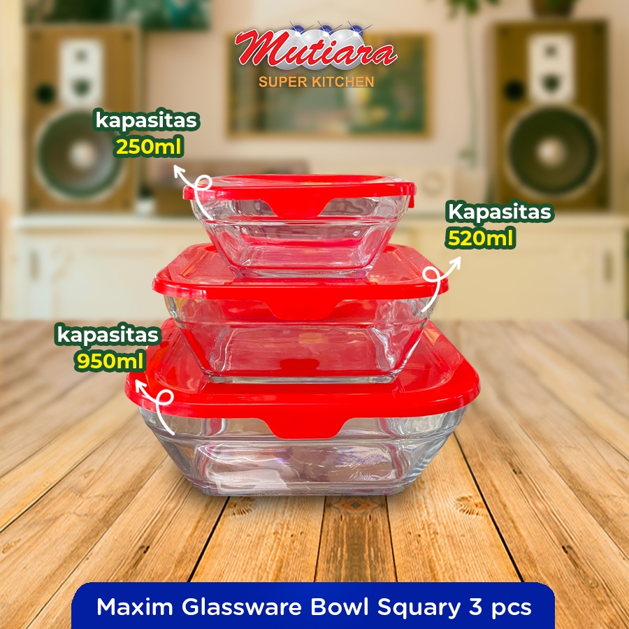 Maxim Glassware Bowl Squary 3pcs