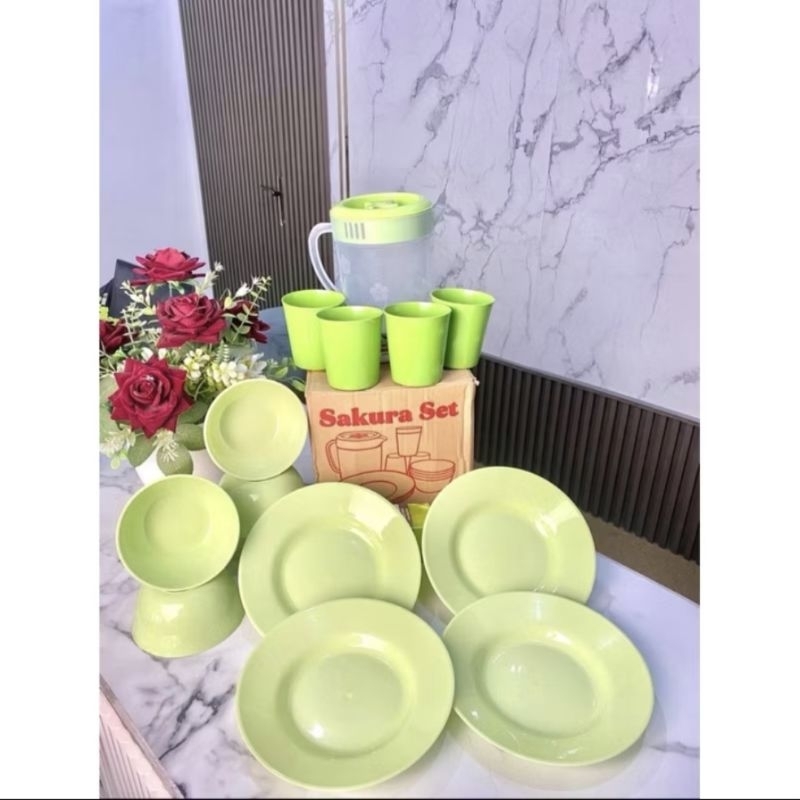 Murah Peralatan Makan Set Teko Piring Mangkok Gelas Plastik