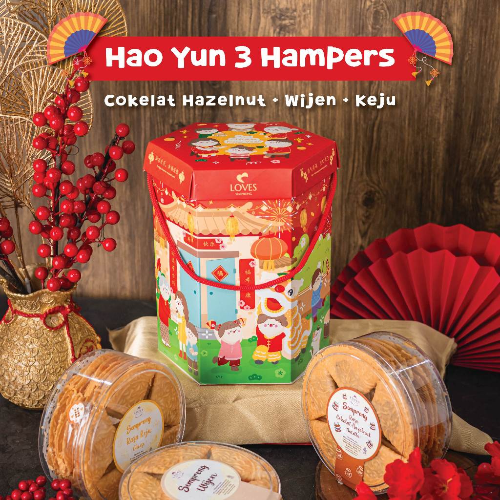 

Hampers Imlek CNY Hao Yun 3 Isi Hazelnut + Wijen + Keju Loves Semprong