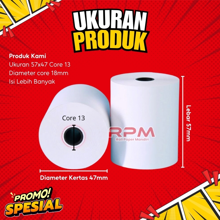 

Ay00! Paket 10 Roll Kertas Struk Thermal 58x47 57x47 Kertas Termal Printer Edc Bluetooth Portable