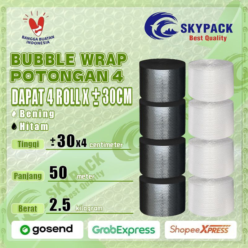 

SKYPACK Bubble Wrap Potongan 4 Ukuran ±30cm x 4 Warna Bening Hitam Berat 2.5kg