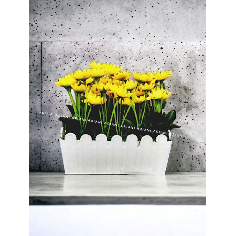 SET BUNGA PLASTIK MATAHARI KUNTUM DENGAN VAS PAGAR PLASTIK BESAR