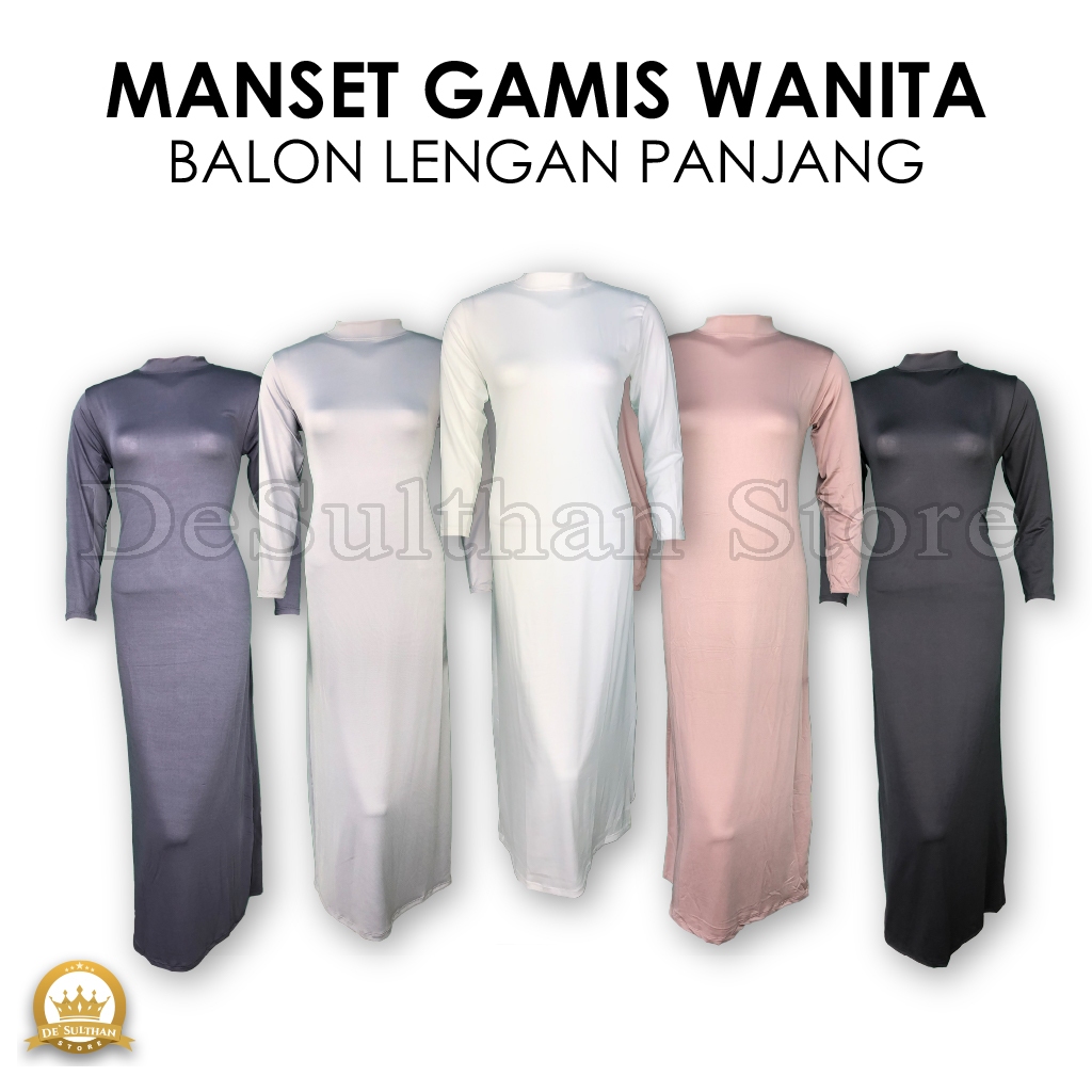 Baju Manset Gamis Tangan Panjang & Tanpa Lengan Wanita Kerah Leher Turtle Neck Polos Dalaman Perempu