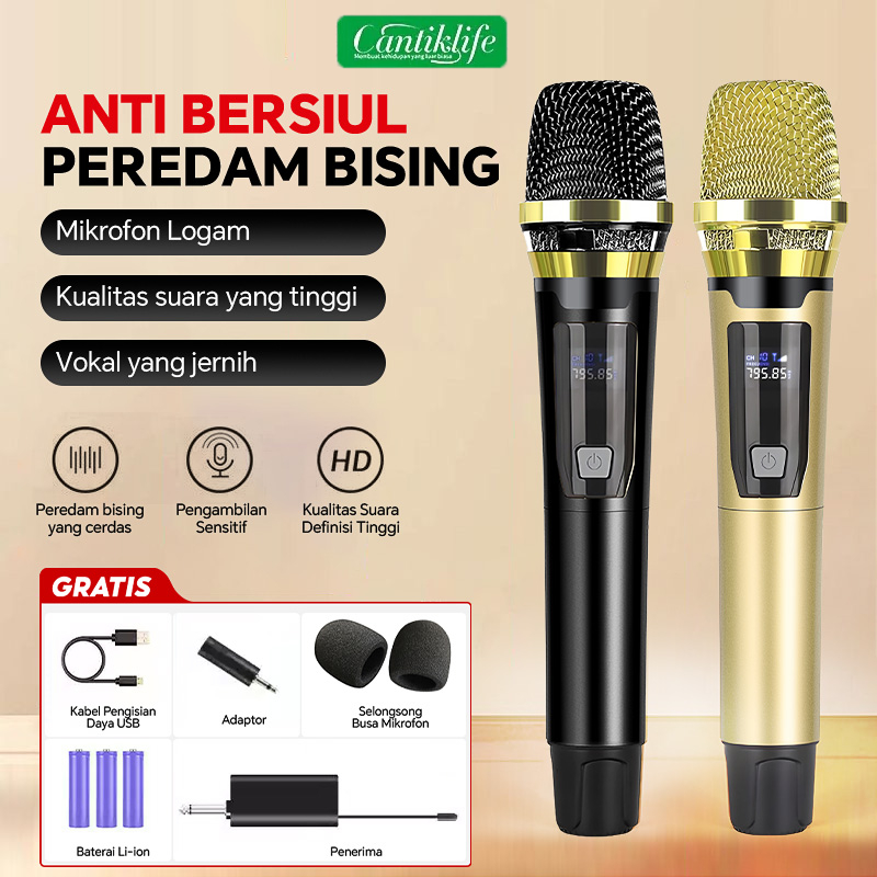 Mic Microphone Karaoke Profesional Wireless UHF Double Free Sarung Mic Advance Mic Wireless UHF