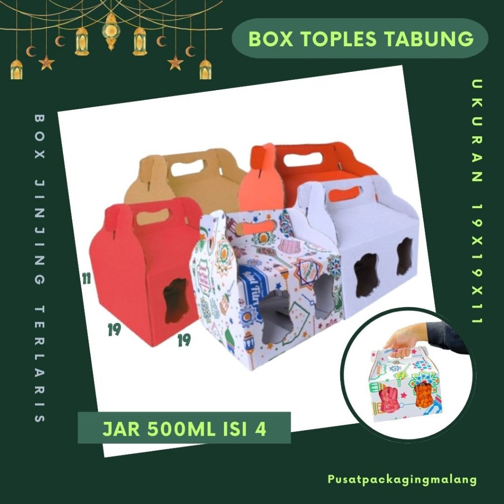 

Box 19x19x11 Jinjing (KUKER TOPLES JAR 500ml Isi 4) Gable Box Kardus Kue Kering / Idul Fitri /Hampers / Lebaran / Gable Box Polos/Motif