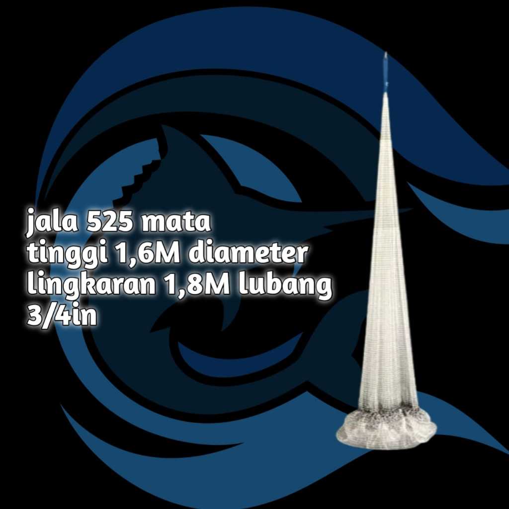 Jala Lempar Jaring Lempar Jala Ikan 525 mata tinggi 1,5 meter lebar 1,8 meter lubang 3/4 in