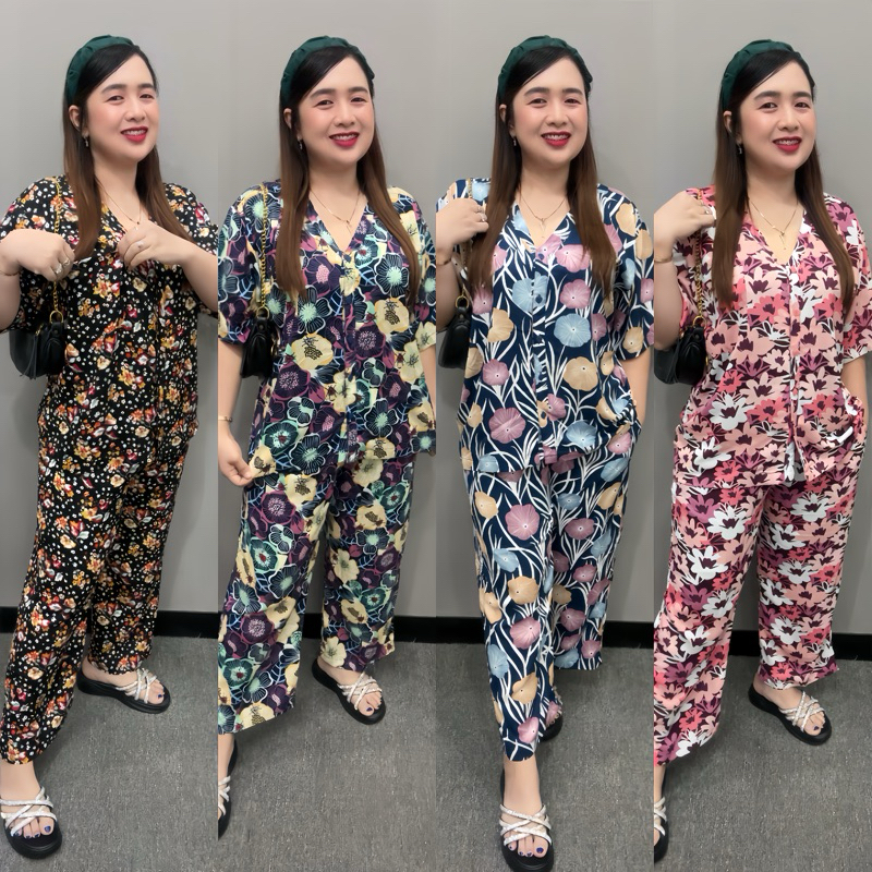 Setelan Wanita Jumbo LD 120cm Kerah V / One Set Jumbo LD 120cm / Setelan Piyama Jumbo LD 120cm / Baj