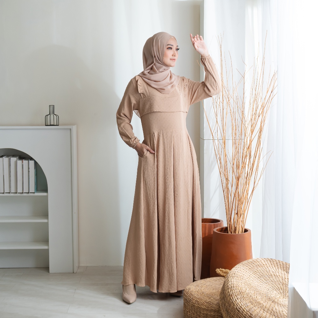 Zivana Dress Gamis Daily Bahan Dobby Pop Warna Coksu Korean Style Baju OOTD Polos Casual Outfit 2025