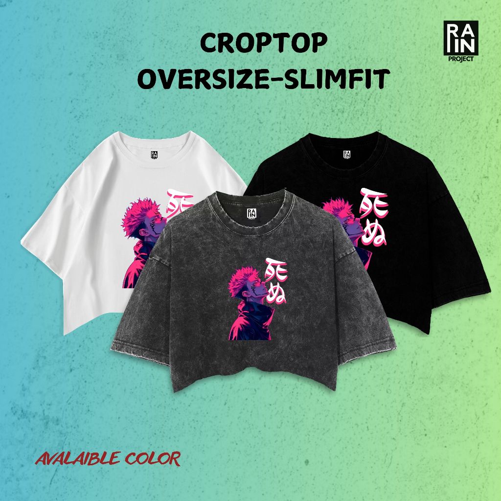 RAIN PROJECT Crop Tee Anime Itadori Yuji Wash Tye Die Longsleeve Oversize Slimfit Crop Top JUJUTSU-3