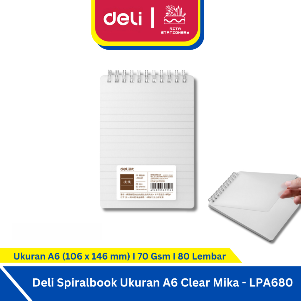 

Deli Spiral Notebook / Buku Spiral Cover PP Transparant A6 80 lembar - LPA680