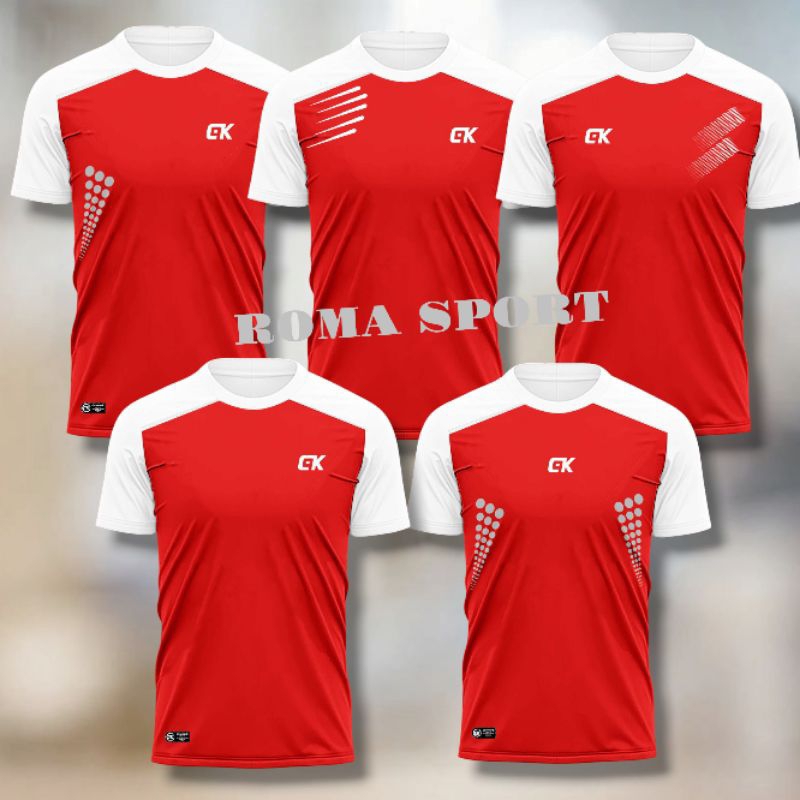 Jersey olahraga merah putih baju sepeda jogging baju kombinasi gym fitnes baju bolla futsal pria&wan