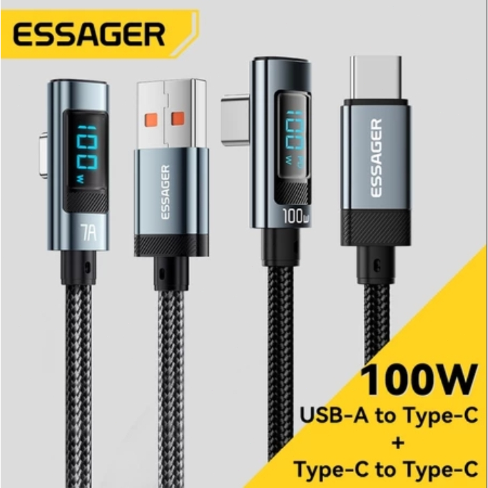 ESSAGER 100W Siku Kabel Usb A To Type C Fast Charging I Kabel Type C To Type C Tampilan Digital