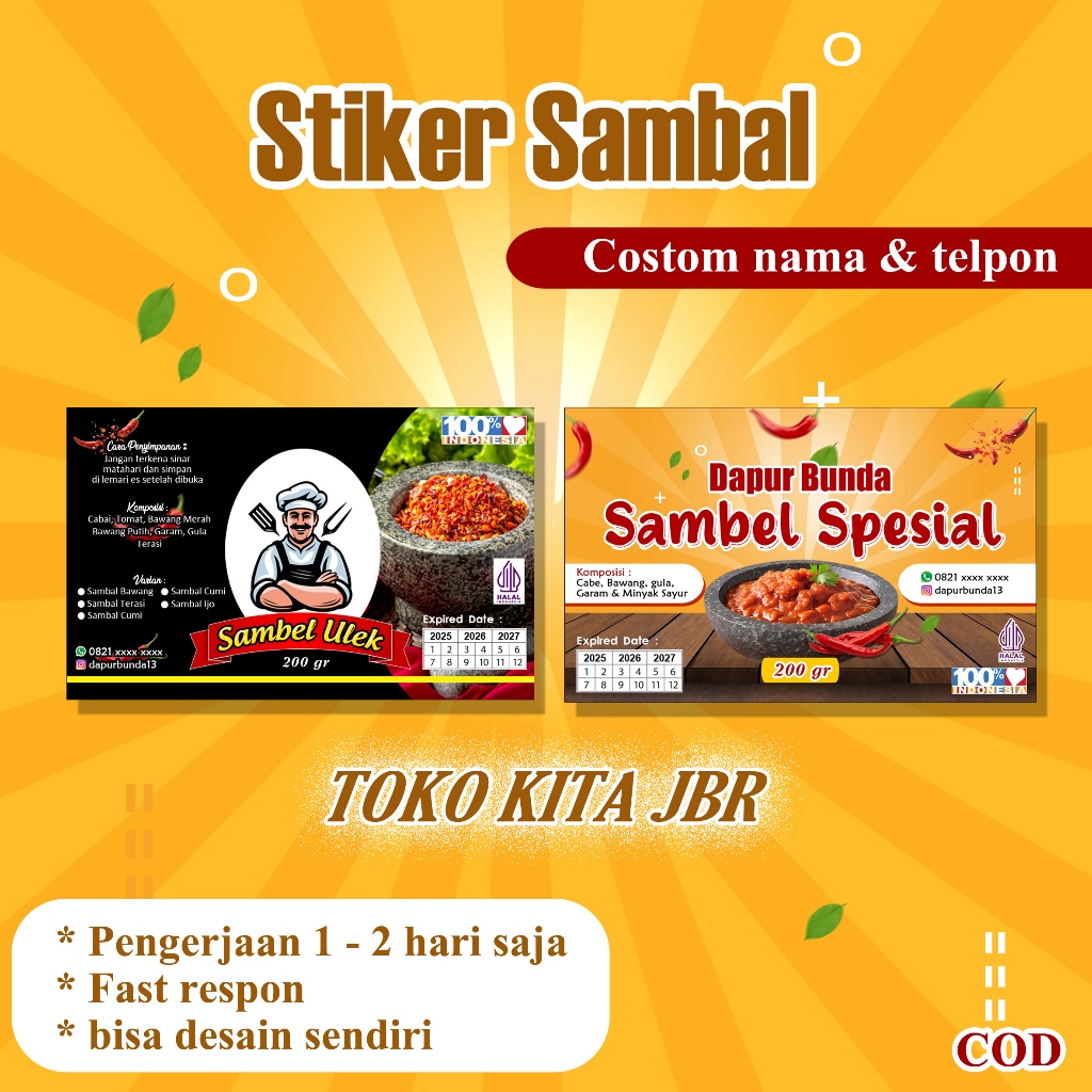 Cetak Stiker Sambal / Label Botol Kemasan / Bisa Custom / Cromo / Camel / Stiker tempel