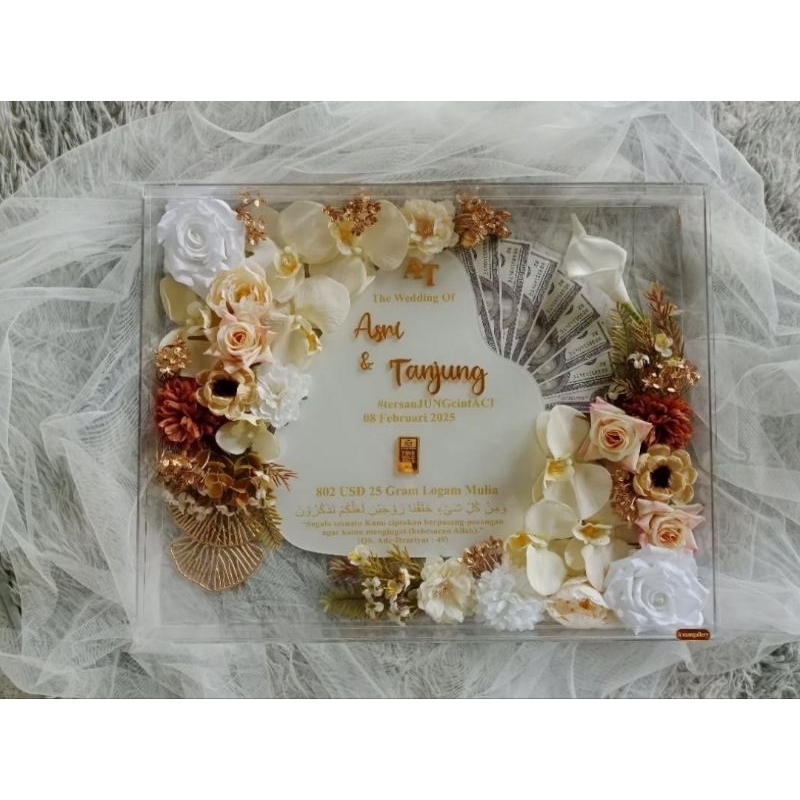 Mahar box akrilik Esthetic mewah elegan white gold series UK 40*50cm