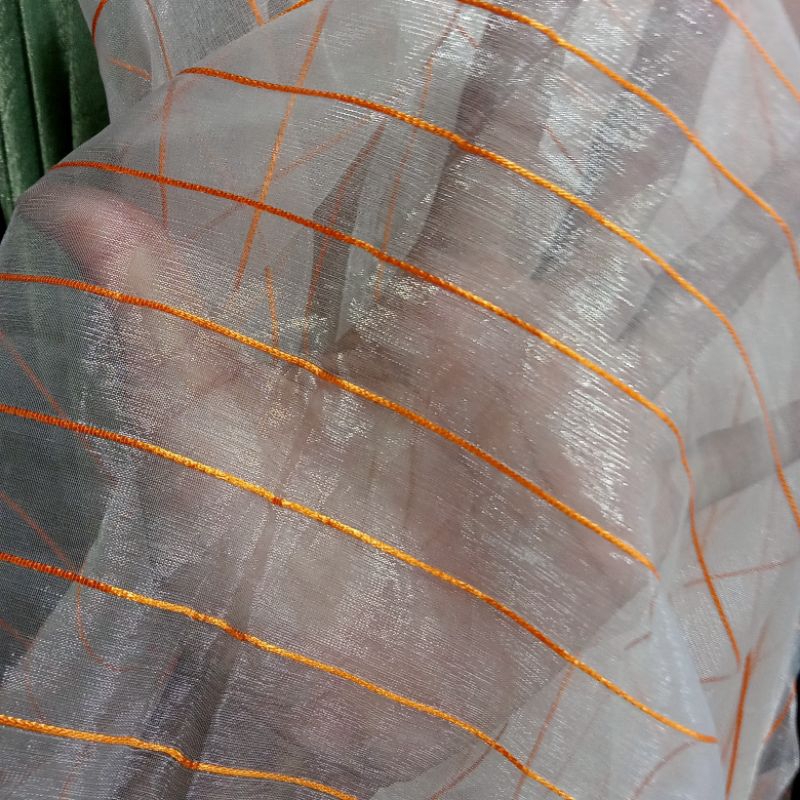 Kain Organza Kaca Motif Salur Import - Kain Organza Glitter - Kain Meteran Art | Harga Per Setengah 