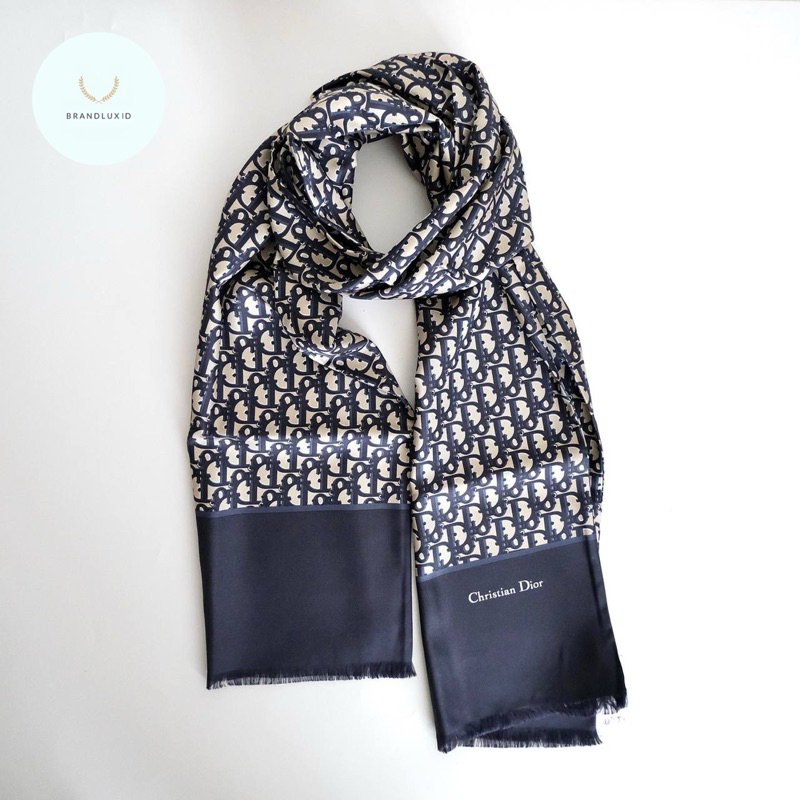 Dior Scarf Stole Silk in Blue Oblique