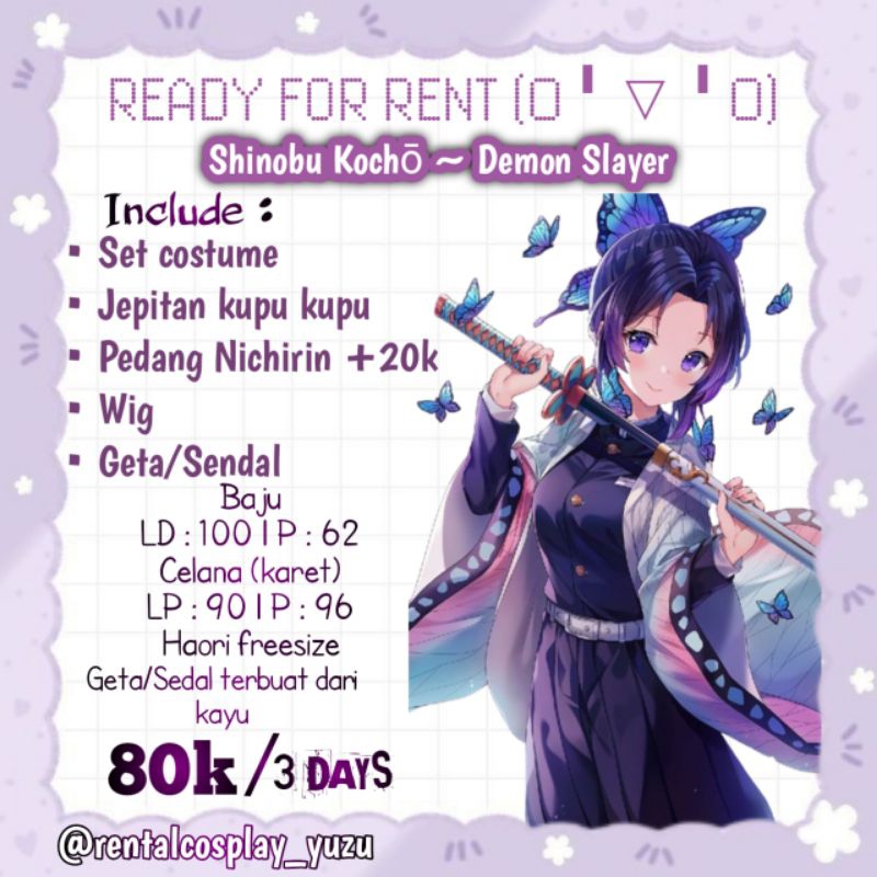 SEWA/RENTAL COSTUME COSPLAY SHINOBU KOCHO DEMON SLAYER