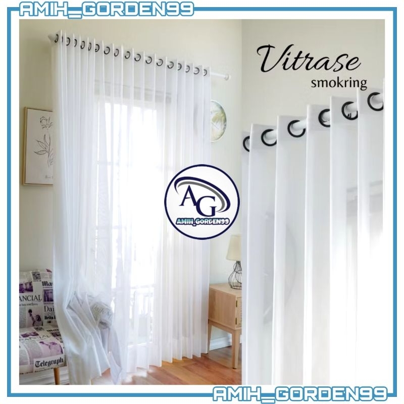 Vitrase Gorden Polos Putih Model Lubang Smokring | Vitrage Puring Daleman Hordeng Transparan