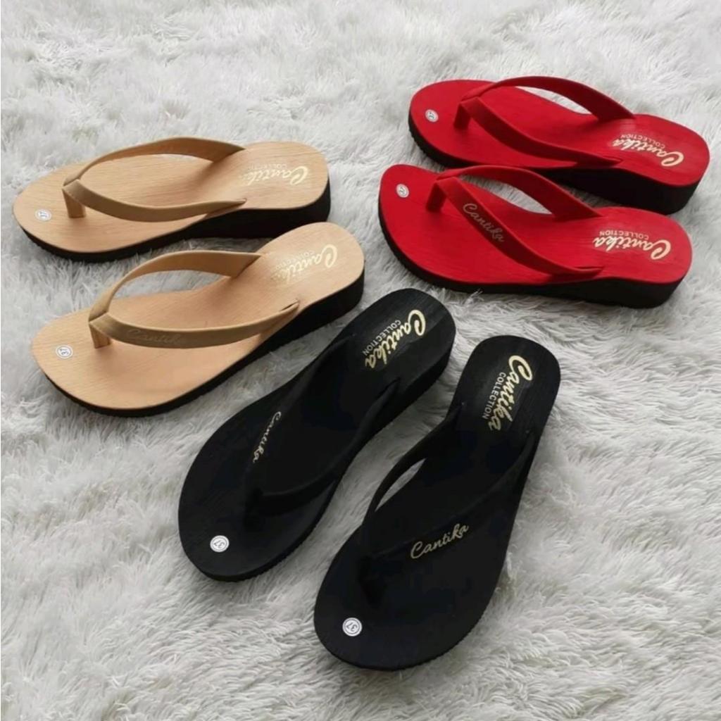 Sandal Jepit Wedges Wanita Dewasa Cantika Tiga Warna - Sendal Termurah