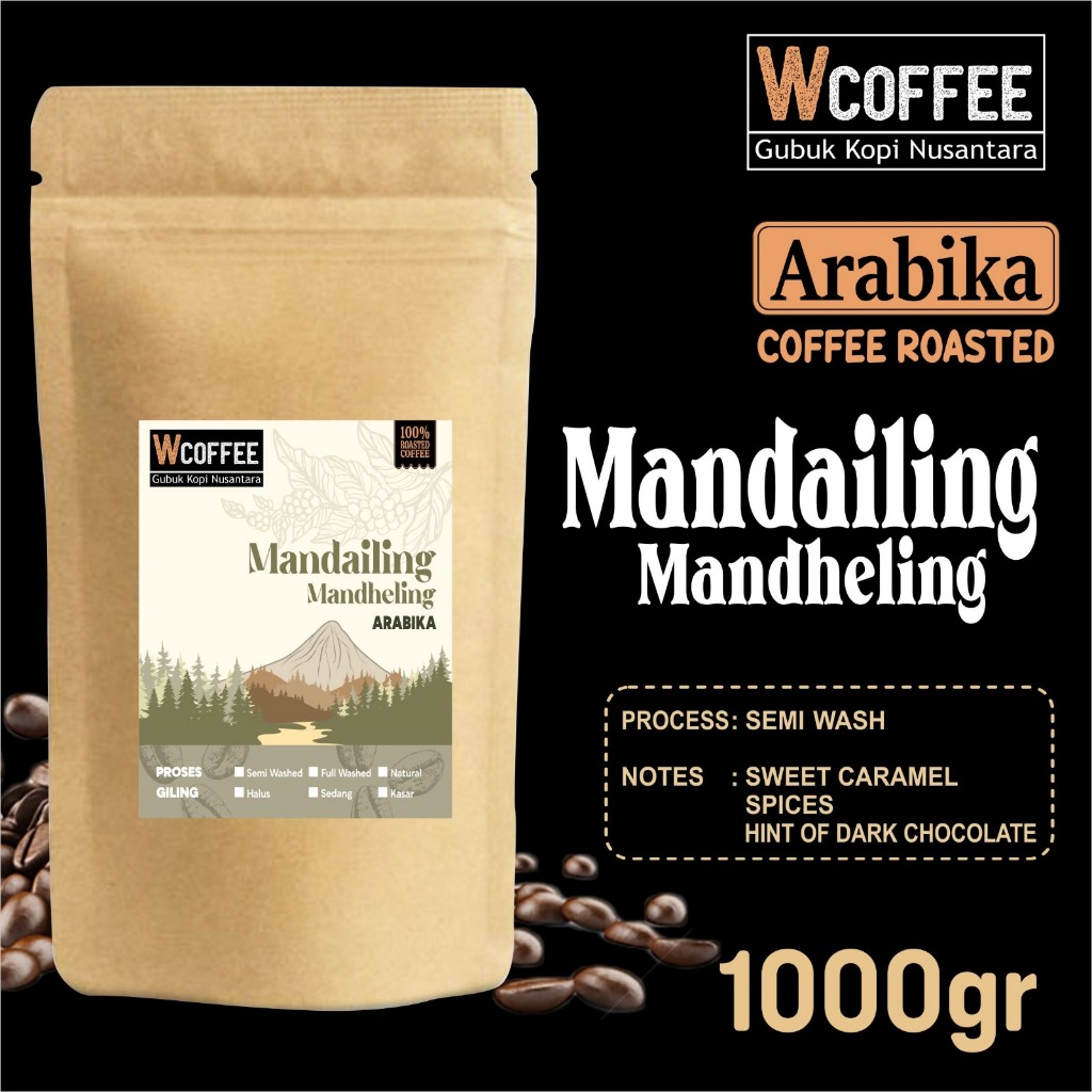 

Biji Kopi Arabika Mandailing Mandheling Arabica Coffee Beans 1000gr -BIJI KOPI BY Wcoffee
