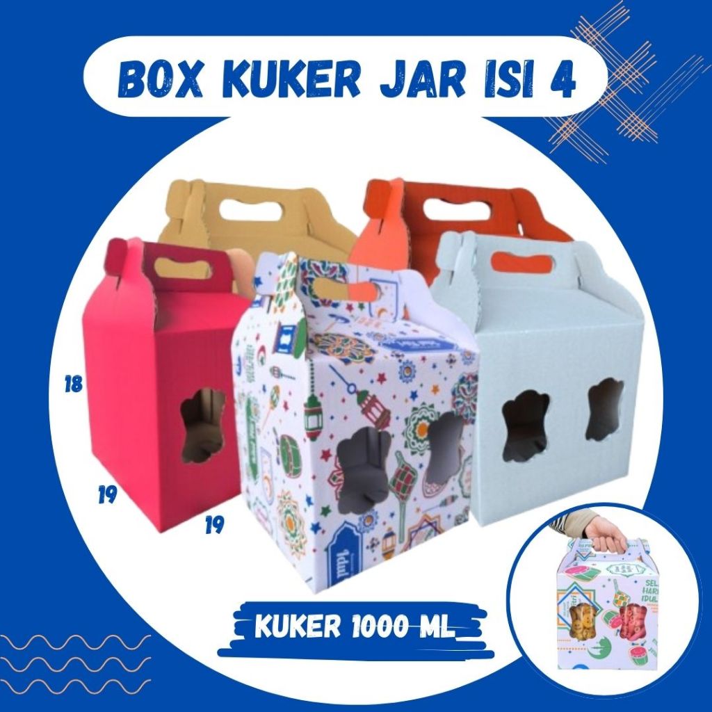 

Box 19x19x18 Jinjing (KUKER TOPLES JAR 1000 ml Isi 4) Gable Box Kardus Kue Kering / Idul Fitri /Hampers / Lebaran / Gable Box Polos/Motif
